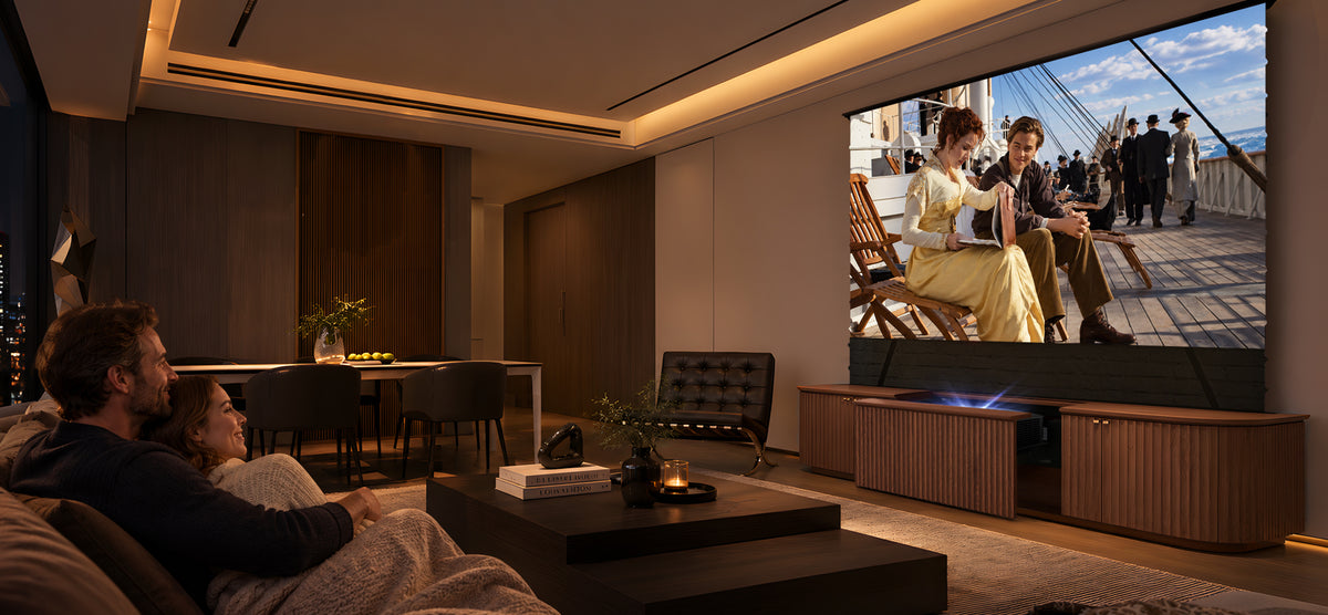 NothingProjector Milo laser TV cabinet — Architectural Fluting Meets 4K Immersion