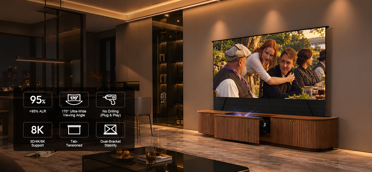 NothingProjector Milo laser TV cabinet — Black Series 95% ALR Motorized Floor Rising Screen