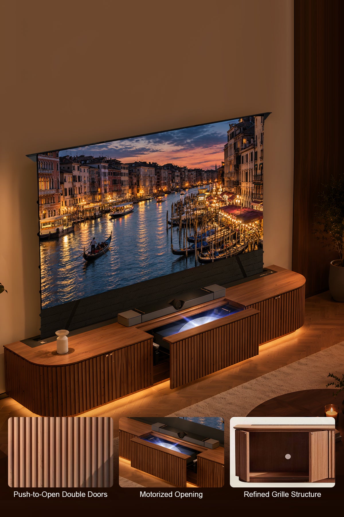 NothingProjector Milo laser TV cabinet — Master-Crafted Details. Engineered for Pure Cinema