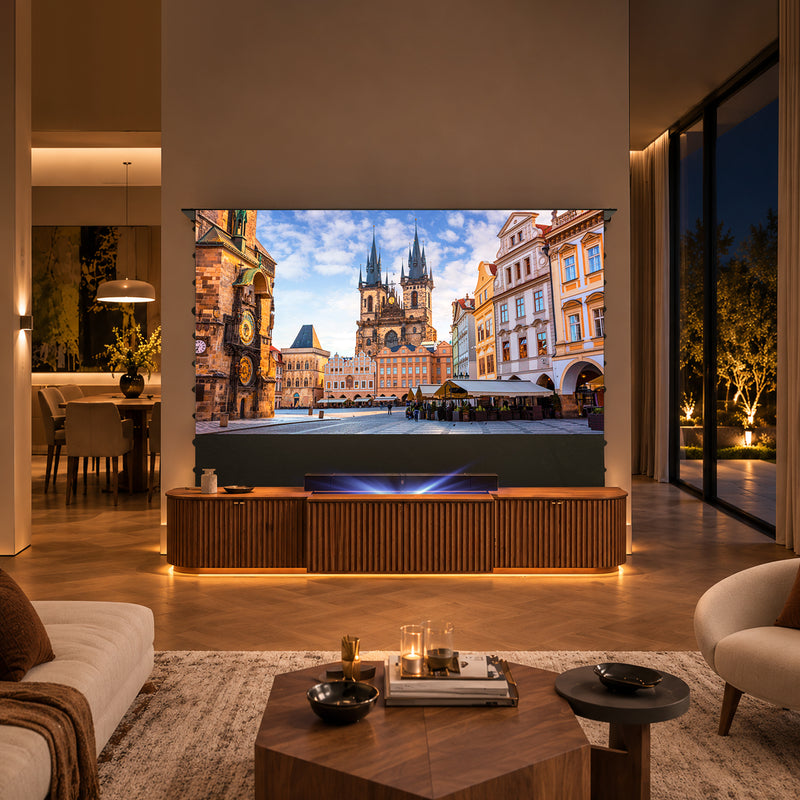 NothingProjector Milo Solid Wood Motorized Laser TV Cabinet for UST Projectors (Pre-Assembled)