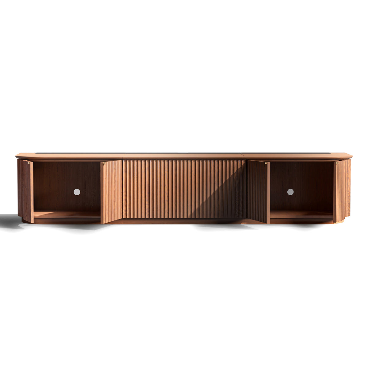 NothingProjector Milo solid wood laser TV cabinet close-up on a white background (detail 04)