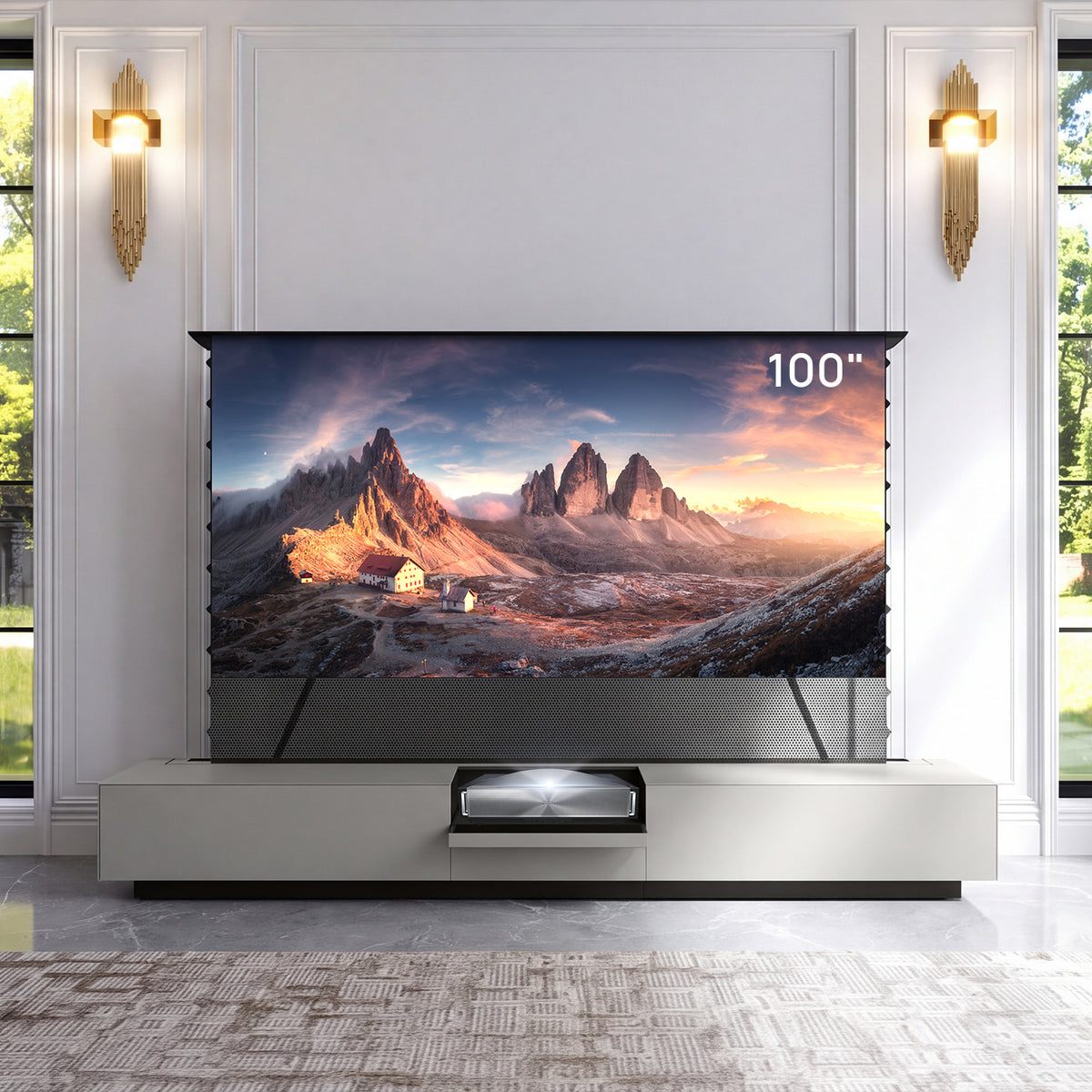 NothingProjector Intelligenter motorisierter Laser TV Lowboard in Grau (Vormontiert)