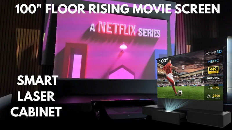 Movie Room Upgrade with The Floor Rising Nothing Projector Screen & Smart Laser Cabinet! Full Review